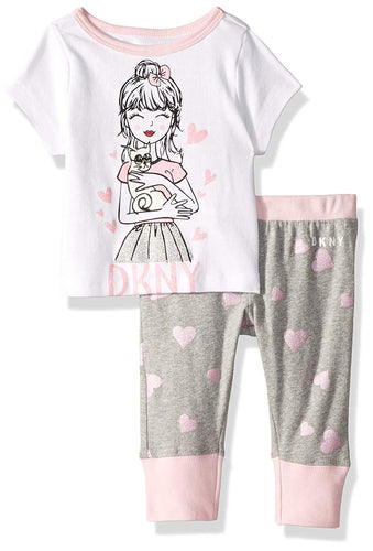 DKNY - Conjunto de Playera y pantalón para bebé, Blanco, 12 Meses