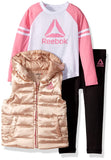 Reebok - Chaleco de 3 Piezas para Chica Deportiva, Chaleco de Puffer, Playera Varsity, Juego de Leggings