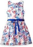 BTebre - Vestido de Organza con Estampado de Mariposas y Cinta de Contraste para niña